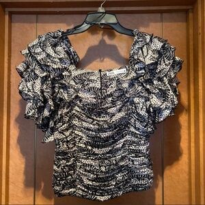 NWOT Zara Leopard print, ruffle short sleeve top, size S